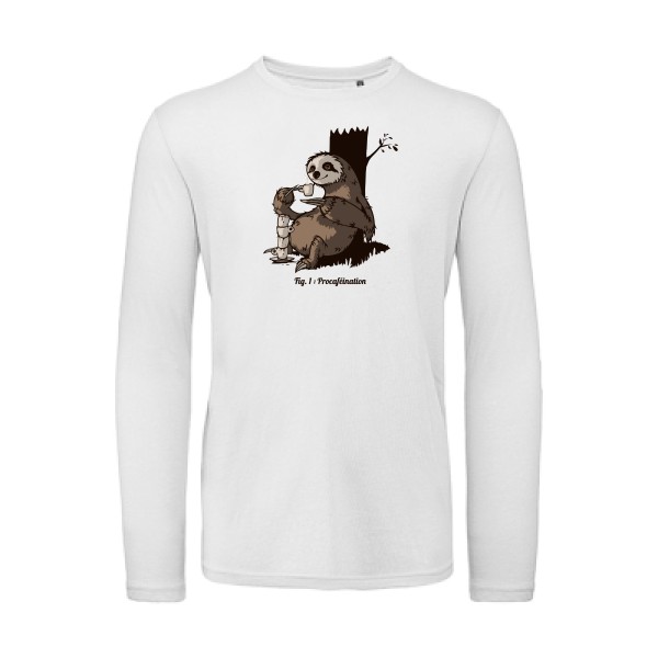 Procaféination -T-shirt bio manches longues animaux  -B&C - T Shirt organique manches longues -thème  humour et bestiole - 