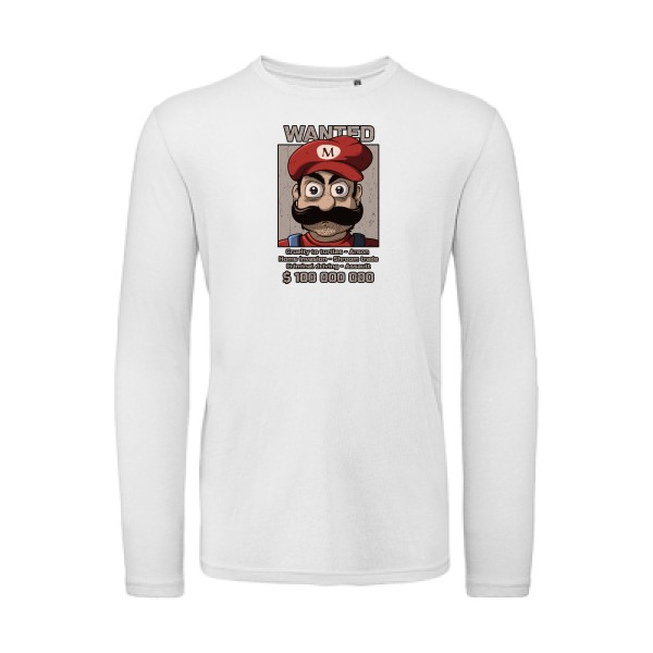Wanted Mario-T-shirt bio manches longues Geek - B&C - T Shirt organique manches longues- Thème Geek -