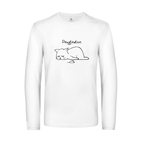 Procatination - T-shirt manches longues drole pour Homme -modèle B&C - E190 LSL - thème humour et chat -