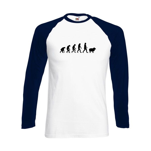 PanurgeEvolution - T-shirt baseball manche longue évolution Homme - modèle Fruit of the loom - Baseball T-Shirt LS -thème humour -