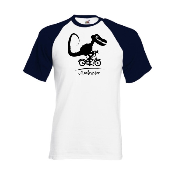 vélociraptor -T-shirt baseball rigolo- Homme -Fruit of the Loom - Baseball Tee -thème  humour dinausore - 
