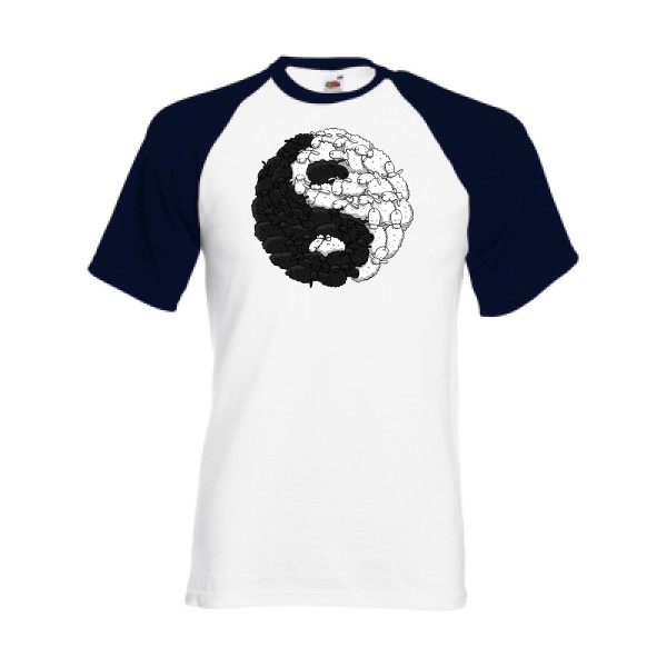 Mouton Yin Yang - Tee shirt humoristique Homme - modèle Fruit of the Loom - Baseball Tee - thème zen -