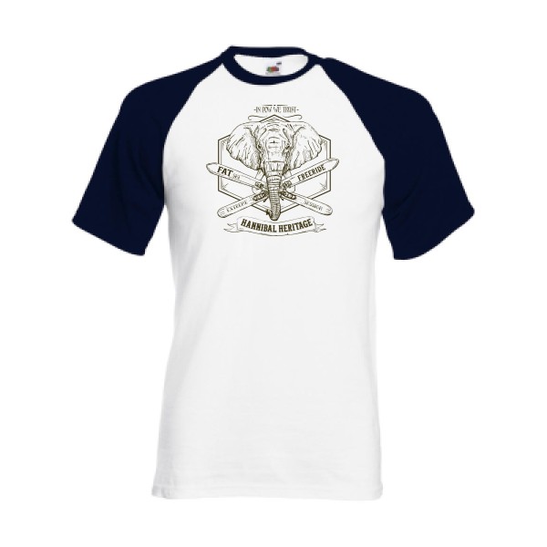 Hannibal Heritage - T shirt original Homme - modèle Fruit of the Loom - Baseball Tee - thème vintage -