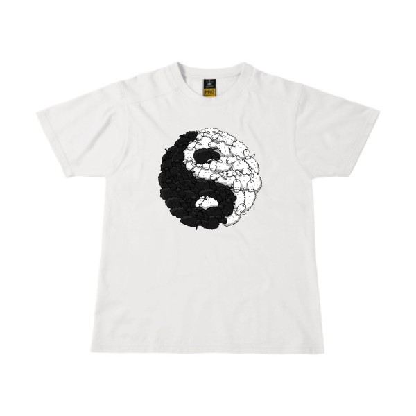 Mouton Yin Yang - Tee shirt humoristique Homme - modèle B&C - Workwear T-Shirt - thème zen -