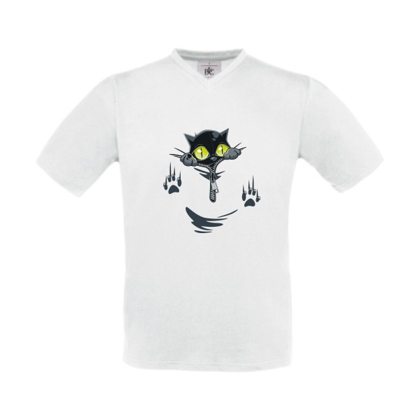 oOh - T-shirt Col V rigolo pour Homme -modèle B&C - Exact V-Neck - thème humour chat -