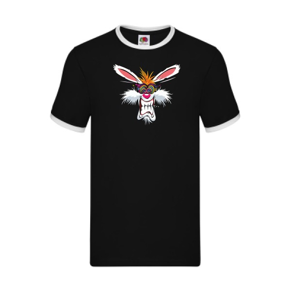 Rabbit  - Tee shirt humoristique Homme - modèle Fruit of the loom - Ringer Tee - thème graphique -