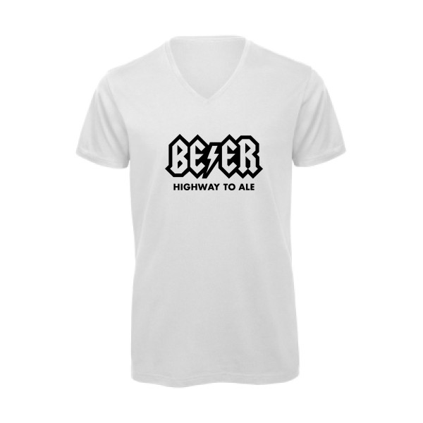 HIGHWAY TO ALE - T-shirt bio col V humour bière - Thème tee shirts et sweats humour alcool pour Homme -