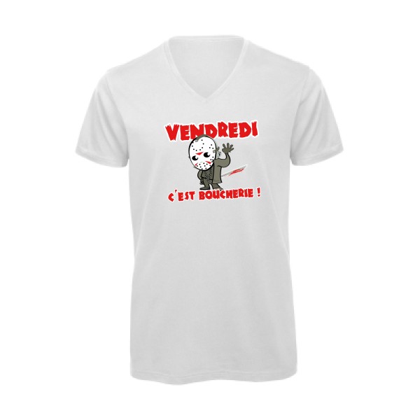 T-shirt bio col V Homme original - VENDREDI C'EST BOUCHERIE ! - 