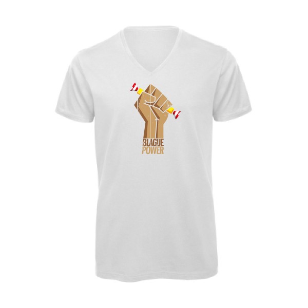 Blague Power - T-shirt bio col V parodie Homme - modèle B&C - Inspire V/men -thème blague carambar -