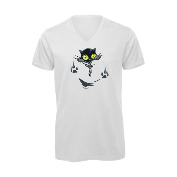 oOh - T-shirt bio col V rigolo pour Homme -modèle B&C - Inspire V/men - thème humour chat -