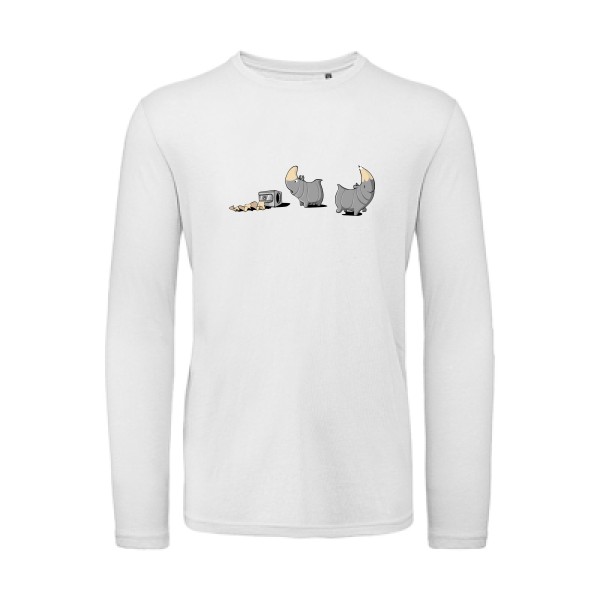 Rhinoféroce - T-shirt bio manches longues humour potache Homme  -B&C - T Shirt organique manches longues - Thème humour noir -