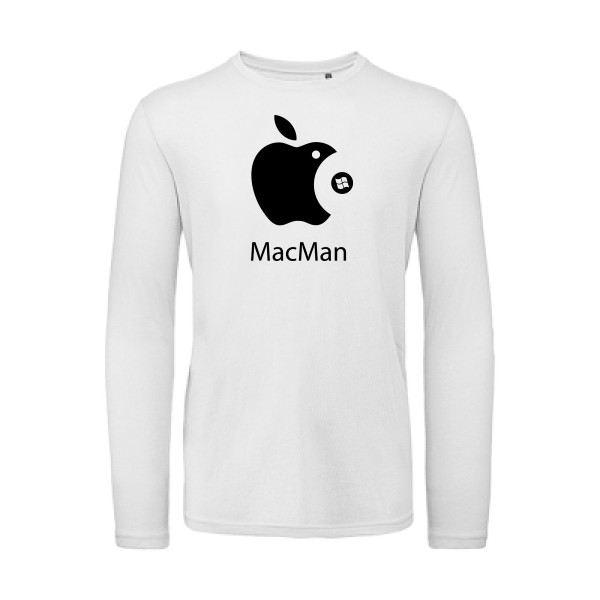 MacMan - T-shirt bio manches longues vintage pour Homme -modèle B&C - T Shirt organique manches longues - thème retro et jeux videos -