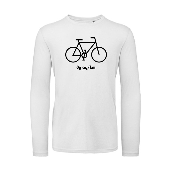 Zéro grammes de CO2 - T-shirt bio manches longues velo humour pour Homme -modèle B&C - T Shirt organique manches longues - thème humour et vélo -