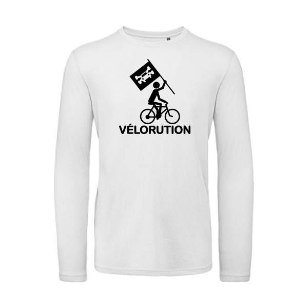 Vélorution- T-shirt bio manches longues Homme - thème velo et humour -B&C - T Shirt organique manches longues -