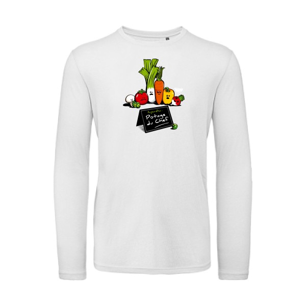 Potage du Chef - T-shirt bio manches longues rigolo Homme - modèle B&C - T Shirt organique manches longues -thème humour cuisine et top chef-