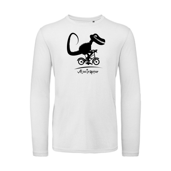 vélociraptor -T-shirt bio manches longues rigolo- Homme -B&C - T Shirt organique manches longues -thème  humour dinausore - 