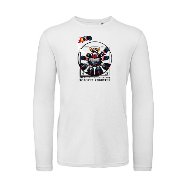 Robotus Robustus - T-shirt bio manches longues rétro pour Homme -modèle B&C - T Shirt organique manches longues - thème parodie et vintage -