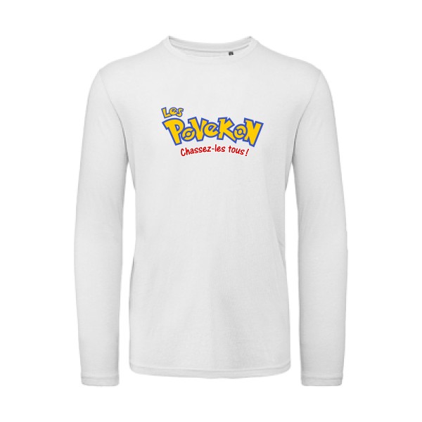 Povekon - T-shirt bio manches longues drôle Homme - modèle B&C - T Shirt organique manches longues -thème parodie pokemon -