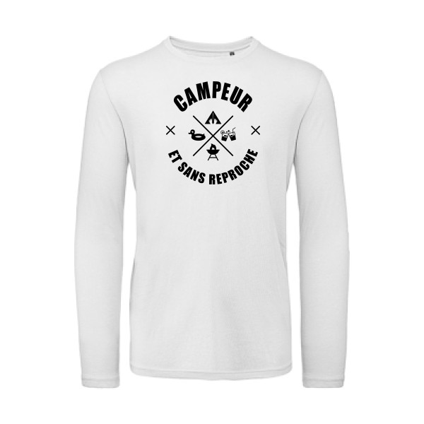 CAMPEUR... - T-shirt bio manches longues camping Homme - modèle B&C - T Shirt organique manches longues -thème humour et scout -