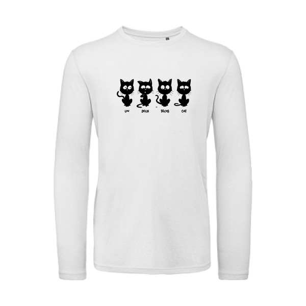 T shirt humour chat - un deux trois cat - B&C - T Shirt organique manches longues -