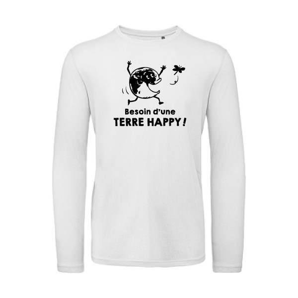  TERRE HAPPY ! - Tshirt message Homme - modèle B&C - T Shirt organique manches longues