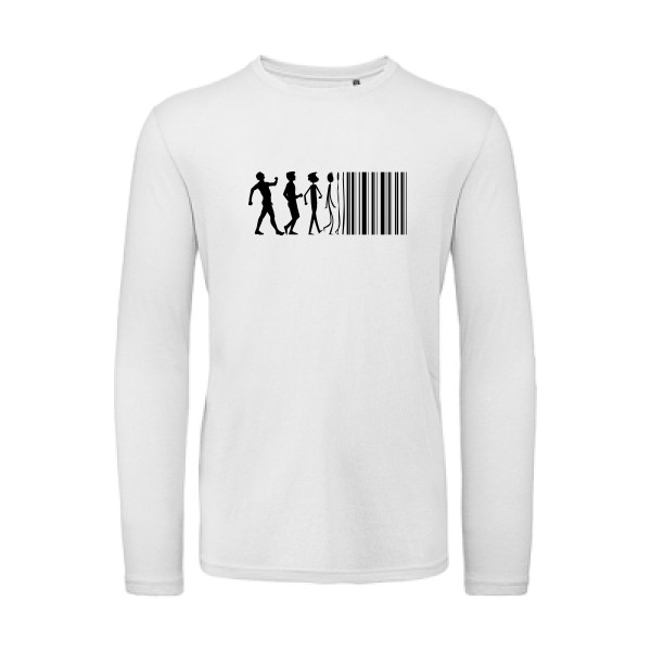 code barre - T-shirt bio manches longues Geek pour Homme - modèle B&C - T Shirt organique manches longues - thème geek et gamer -
