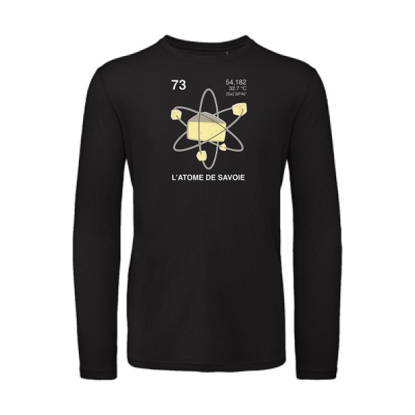 L'Atome de Savoie. - T-shirt bio manches longues humoristique pour Homme -modèle B&C - T Shirt organique manches longues - thème montagne -