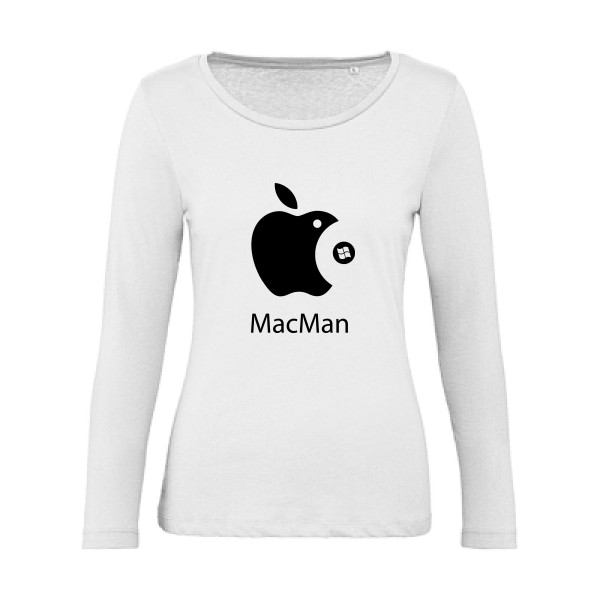 MacMan - T-shirt femme bio manches longues vintage pour Femme -modèle B&C - Inspire LSL women  - thème retro et jeux videos -