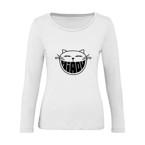 The smiling cat - T-shirt femme bio manches longues chat -Femme-B&C - Inspire LSL women  - thème humour et bd -