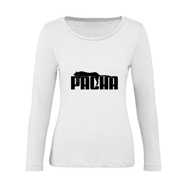 Pacha - T-shirt femme bio manches longues parodie humour Femme - modèle B&C - Inspire LSL women  -thème humour et parodie -