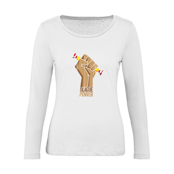 Blague Power - T-shirt femme bio manches longues parodie Femme - modèle B&C - Inspire LSL women  -thème blague carambar -