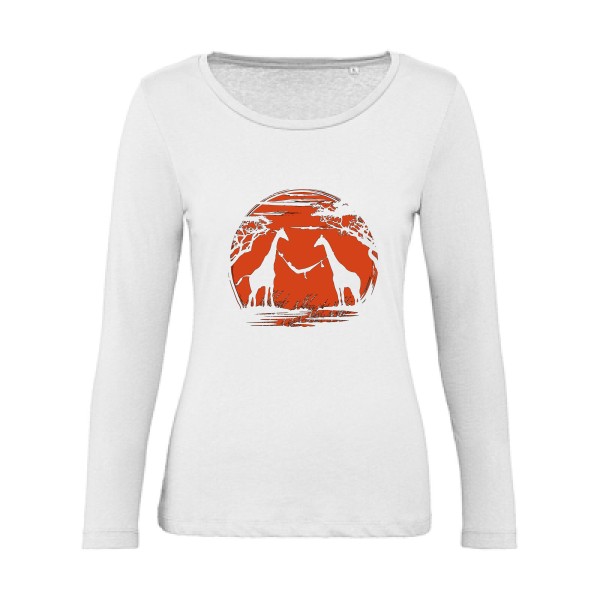 girafe - T-shirt femme bio manches longues Femme animaux  - B&C - Inspire LSL women  - thème geek et zen