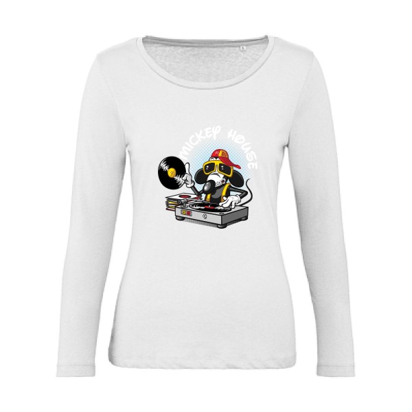 Mickey house v2 -T-shirt femme bio manches longues mickey Femme  -B&C - Inspire LSL women  -Thème parodie et musique -