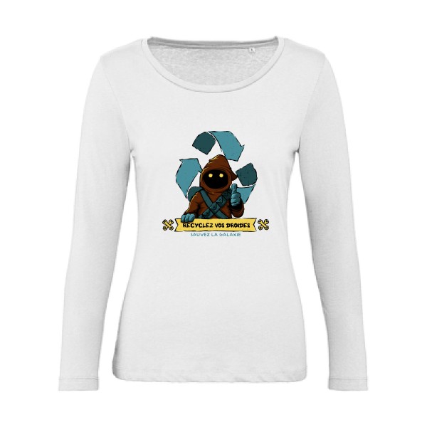 Sauvez la galaxie - T-shirt femme bio manches longues parodie Femme - modèle B&C - Inspire LSL women  -thème humour et ecologie -