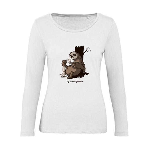 Procaféination -T-shirt femme bio manches longues animaux  -B&C - Inspire LSL women  -thème  humour et bestiole - 