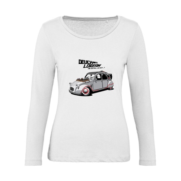 DEUCHLOREAN - T-shirt femme bio manches longues thème automobile - vêtement original pour  Femme -