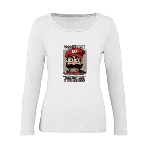 Wanted Mario-T-shirt femme bio manches longues Geek - B&C - Inspire LSL women - Thème Geek -