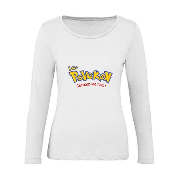 Povekon - T-shirt femme bio manches longues drôle Femme - modèle B&C - Inspire LSL women  -thème parodie pokemon -