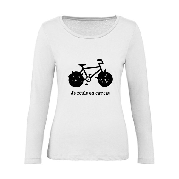 cat-cat bike - T-shirt femme bio manches longues humour velo - Thème t shirt  et sweat  original pour  Femme -