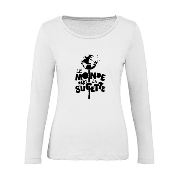 Le Monde part en Sucette - T-shirt femme bio manches longues à message -Femme - thème original -