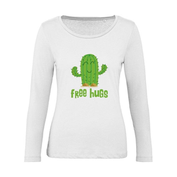 FreeHugs- T-shirt femme bio manches longues Femme - thème tee shirt humoristique -B&C - Inspire LSL women  -