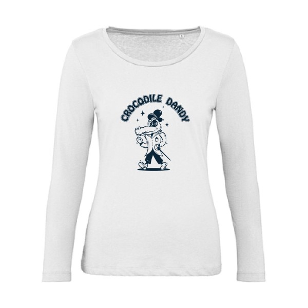 Crocodile dandy - T-shirt femme bio manches longues rigolo Femme - modèle B&C - Inspire LSL women  -thème cinema et parodie -