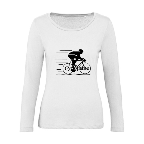 T shirt humoristique sur le thème du velo - CYCLOPATHE !- Modèle T-shirt femme bio manches longues-B&C - Inspire LSL women -