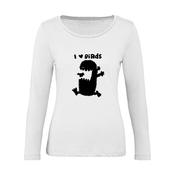 T-shirt femme bio manches longues original Femme  - I love birds - 