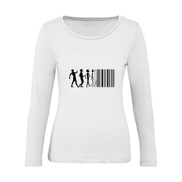 code barre - T-shirt femme bio manches longues Geek pour Femme - modèle B&C - Inspire LSL women  - thème geek et gamer -