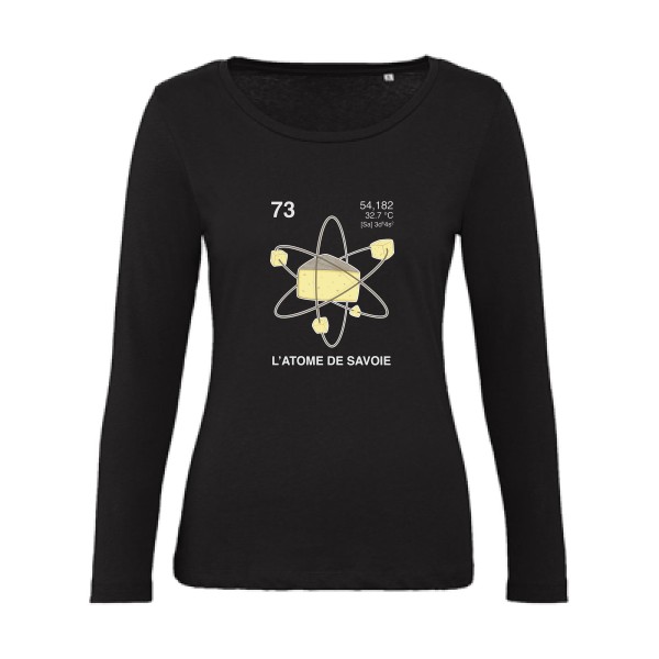 L'Atome de Savoie. - T-shirt femme bio manches longues humoristique pour Femme -modèle B&C - Inspire LSL women  - thème montagne -