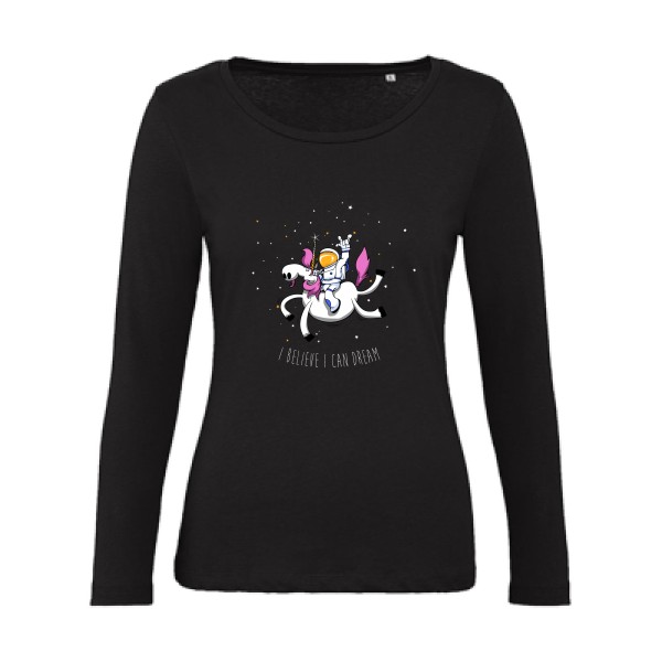 T-shirt femme bio manches longues - B&C - Inspire LSL women  - Space Rodéo Licorne