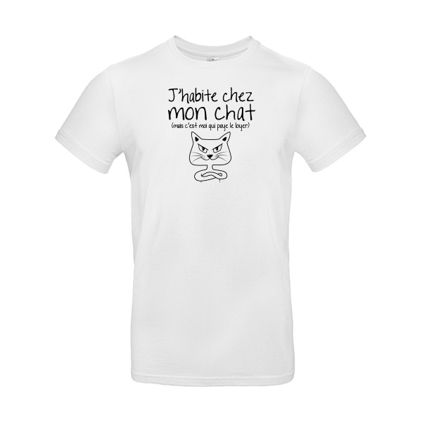 J'habite chez mon chat - T-shirt mignon pour Homme -modèle B&C - E190 - thème animaux et chats -