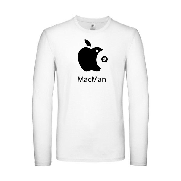 MacMan - T-shirt manches longues léger vintage pour Homme -modèle B&C - E150 LSL - thème retro et jeux videos -
