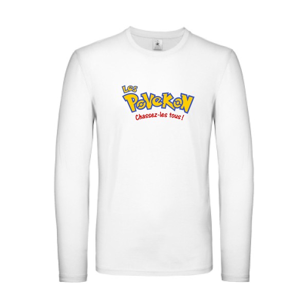Povekon - T-shirt manches longues léger drôle Homme - modèle B&C - E150 LSL -thème parodie pokemon -